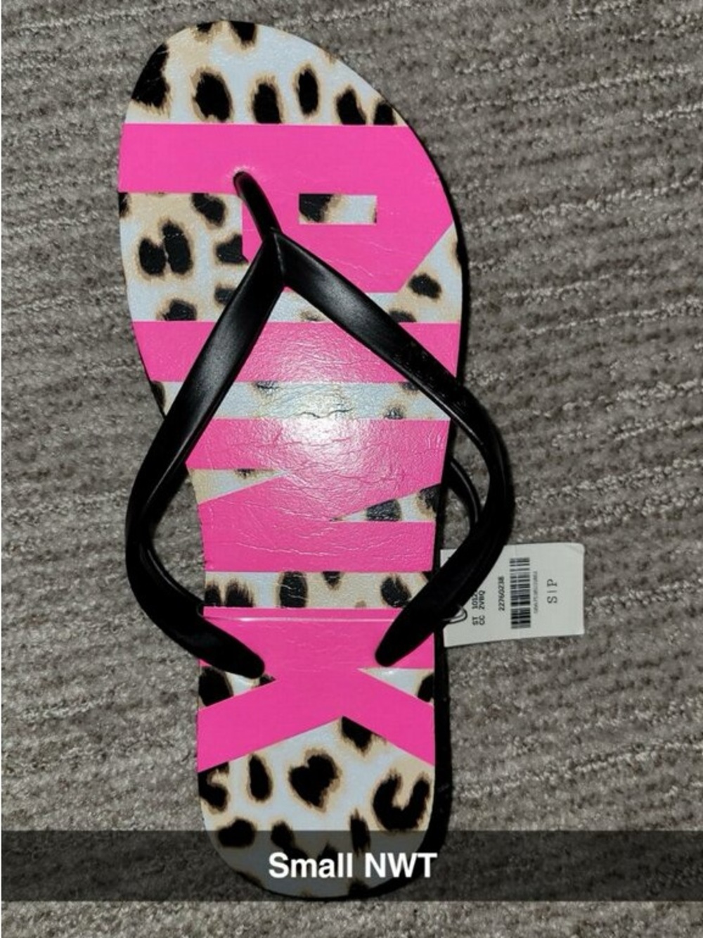 Vs Pink Size S 6-7 Leopard Print Flip Flops with Black Straps